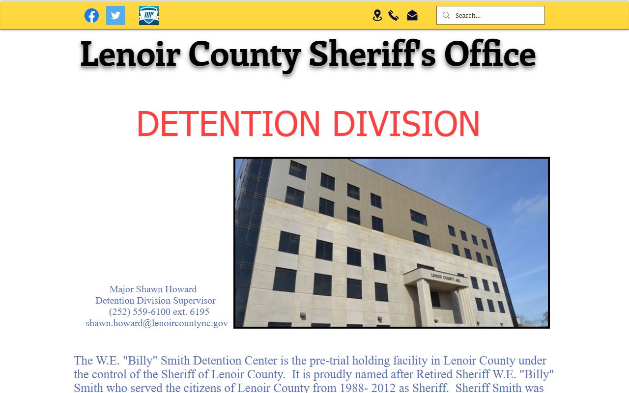Lenoir County W.E. Billy Smith Detention Center inmate custody source page