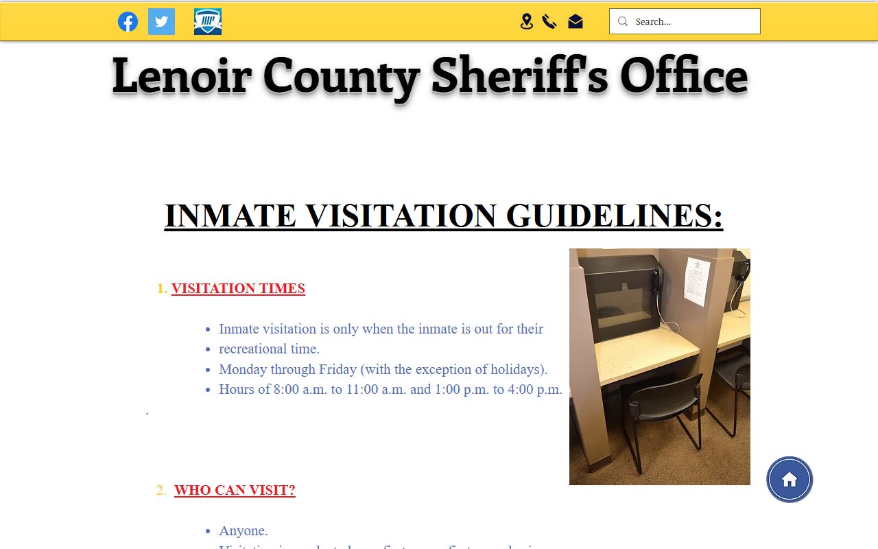 Lenoir County inmate records visitation rules for the county jail